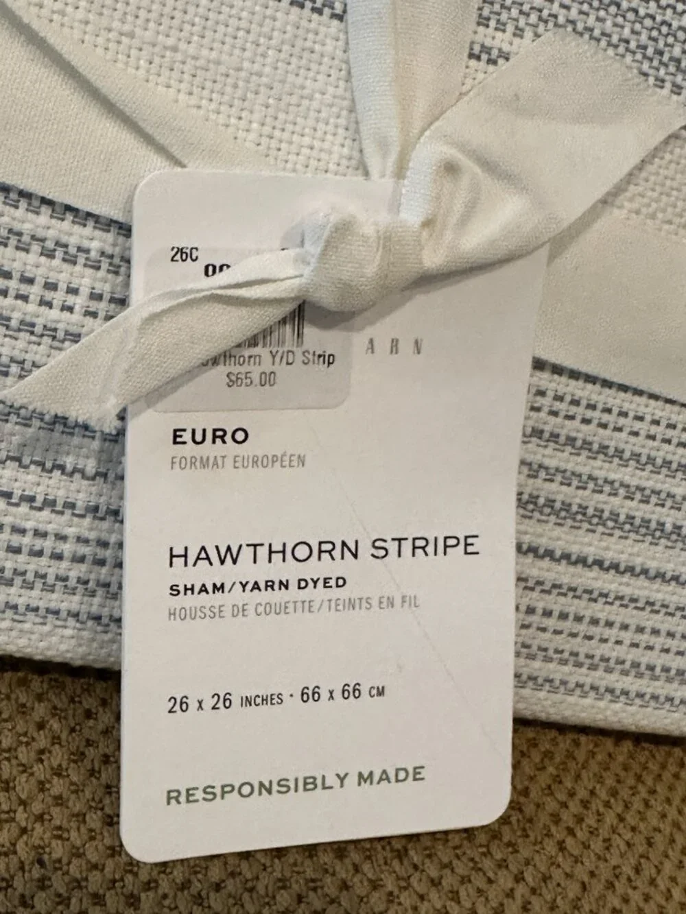 Pottery Barn Hawthorn Stripe Full/ Queen Duvet + 1 EURO Sham NEW w/tags BLUE